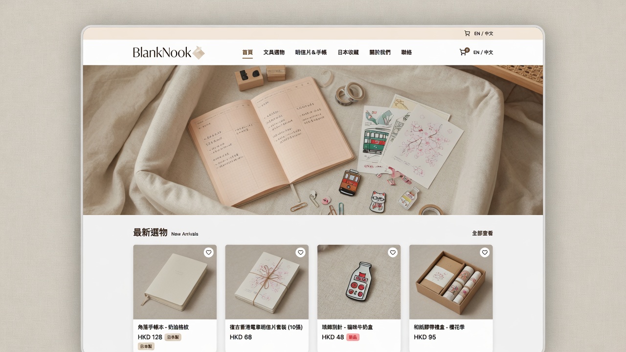 BlankNook stationery and collectibles shop screenshot